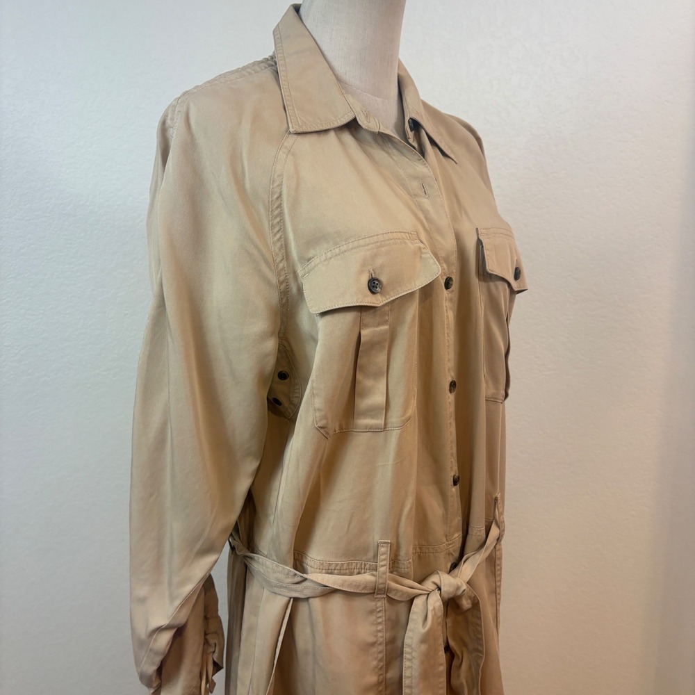 Lauren Ralph Lauren Shirt Dress Womens 12 Tan NWOT Ruched Sleeve Utility Safari - Picture 7 of 9